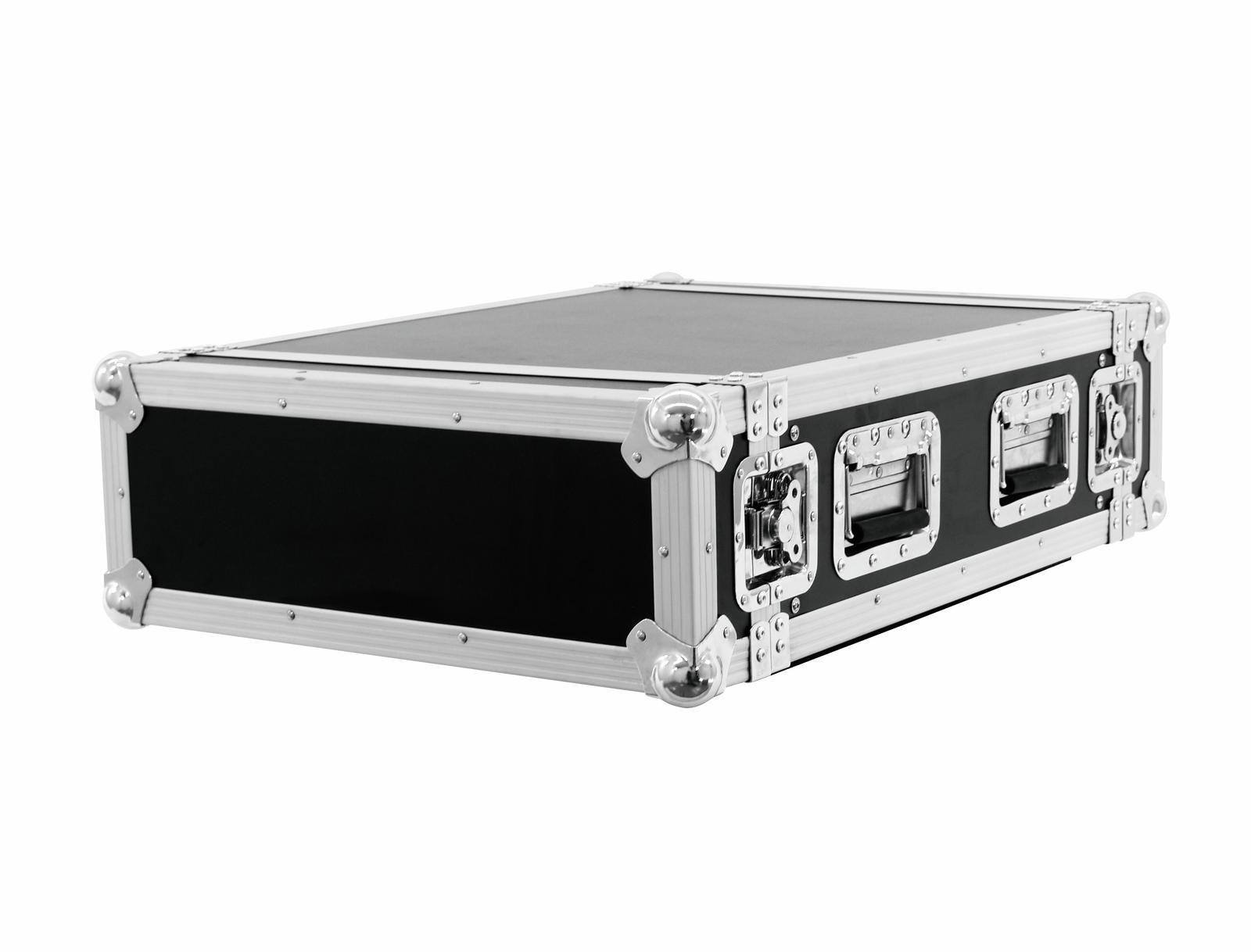 ROADINGER Amplifier Rack PR-2ST, 4U, 57cm deep Mala rígida preta com armações metálicas prateadas e pegas integradas