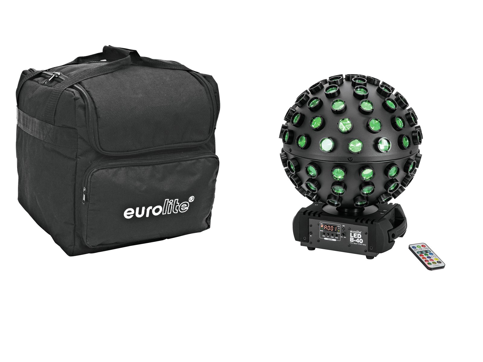 EUROLITE Set LED B-40 HCL MK2 + Soft Bag Bolsa preta Eurolite e esfera de luz preta com lentes verdes