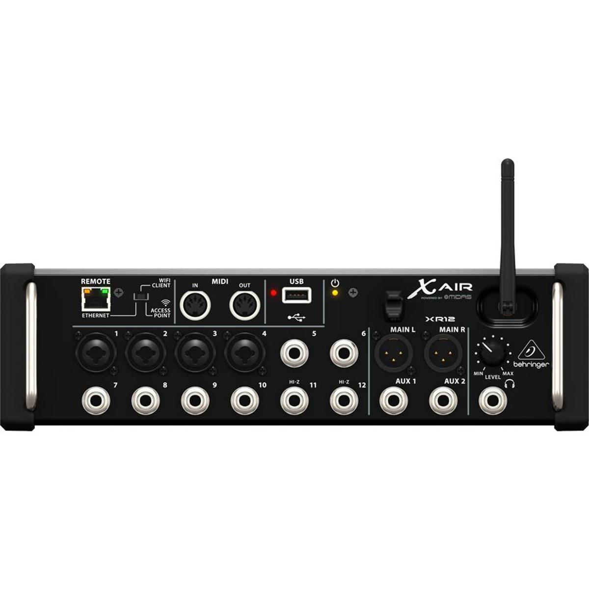 Behringer X Air XR12 12-Input Digital Mixer with 4 Programmable MIDAS Preamps for iPad/Android Tablets Interface de áudio Behringer X Air XR18 com conexões variadas e antena
