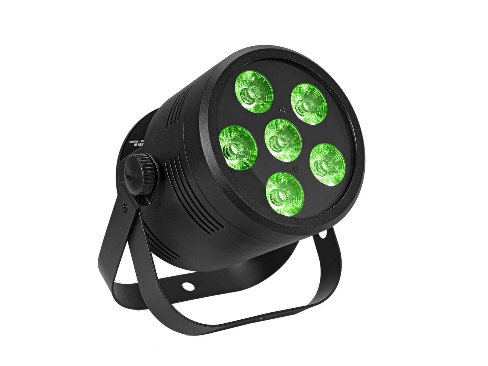 EUROLITE LED Silent Par 6 QCL floor bk Refletor LED preto com luzes verdes e suporte ajustável