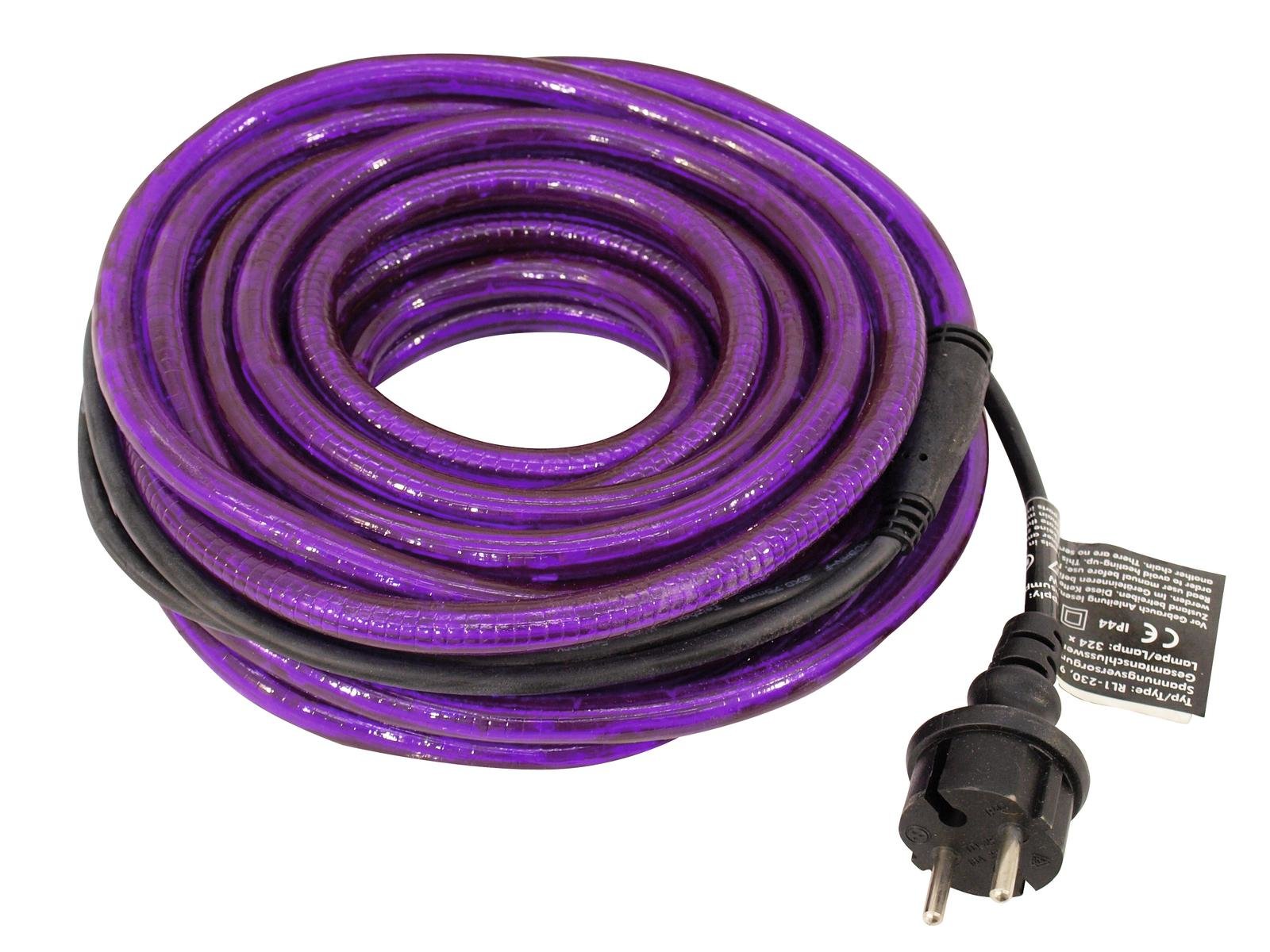 EUROLITE RUBBERLIGHT RL1-230V violet/pink 9m Extensão elétrica roxa com ficha e etiqueta preta