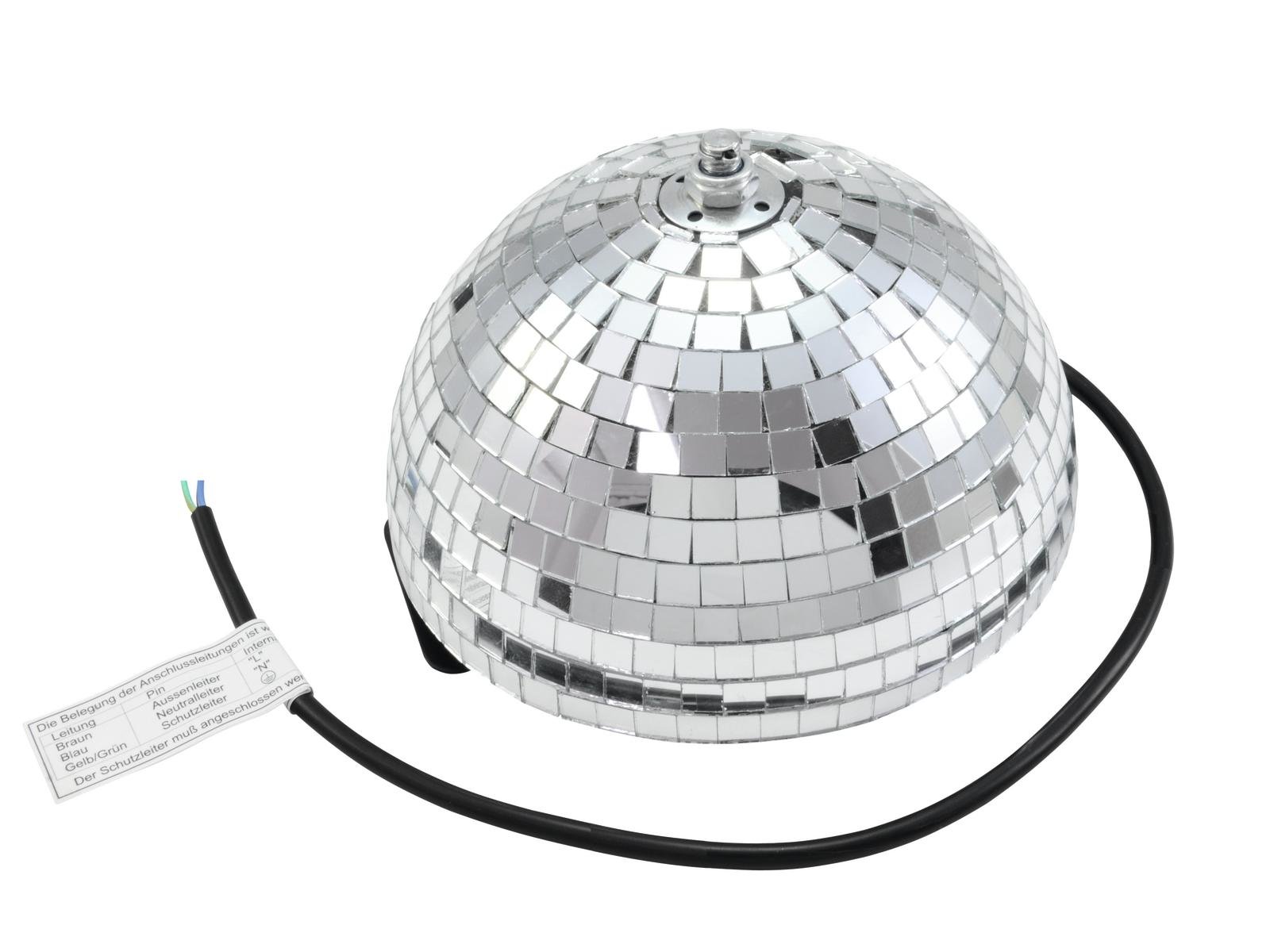 EUROLITE Half Mirror Ball 20cm motorized Espelho de discoteca hemisférico prateado com cabo preto e etiqueta