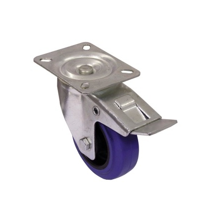 Rodízio metálico com roda roxa e travão