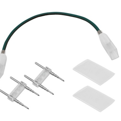 Kit de componentes elétricos com cabo verde, conectores metálicos e placas brancas