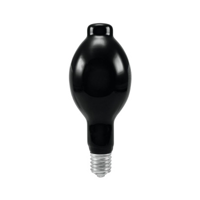 Lâmpada de vidro preto com base de metal prateada