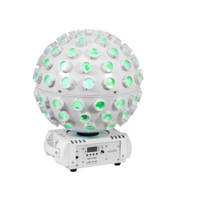 Globo de iluminação LED branco com pequenas lentes verdes e base com painel digital