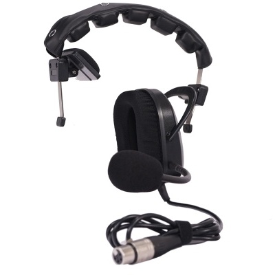 Auricular de comunicação preto com microfone e conector XLR