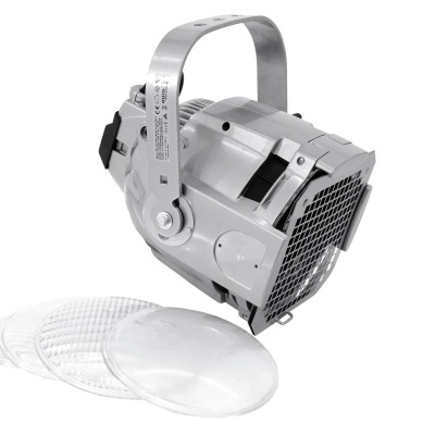 Refletor de teatro cinza com lentes transparentes.