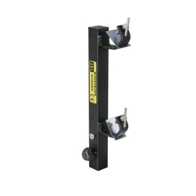 Suporte de parede preto com presilhas e etiqueta amarela