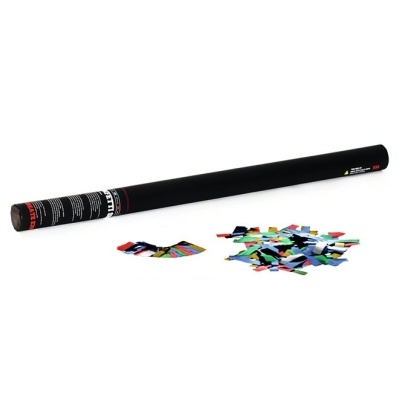 Tubo preto com confetis coloridos ao lado