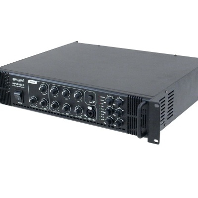 Amplificador de som preto com botões e visor digital