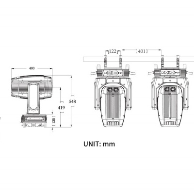 Desenho técnico de luminária com dimensões em milímetros.