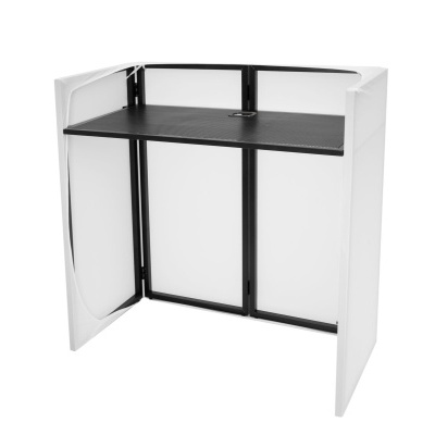 Secretária moderna branca e preta com tampo quadrado negro