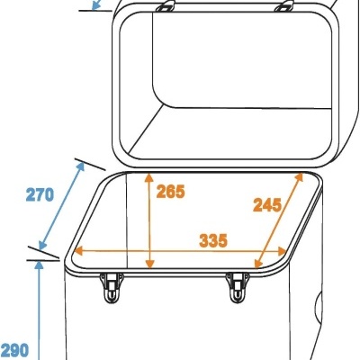 Desenho técnico em linha de caixa retangular com medidas em milímetros.