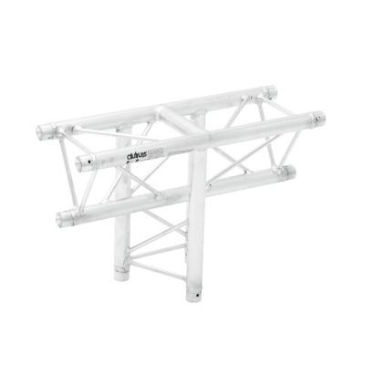 Estrutura metálica branca em treliça com texto CLUB