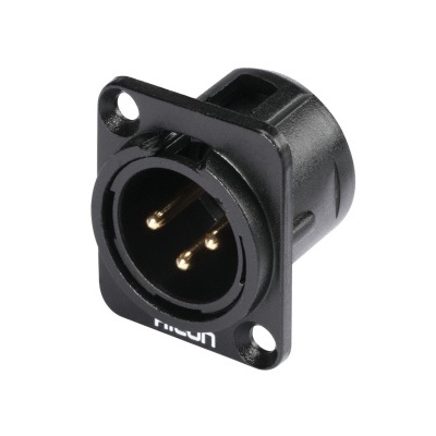 Conector XLR preto de três pinos com suporte quadrado