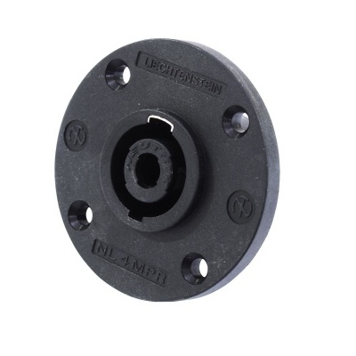 Suporte redondo preto de plástico com texto em relevo