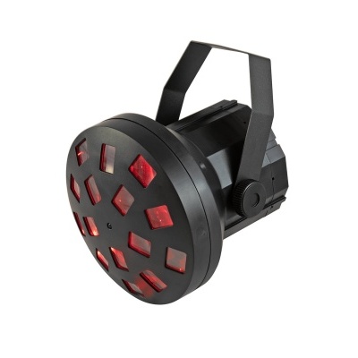 Projetor de luz preto com prismas vermelhos e suporte ajustável