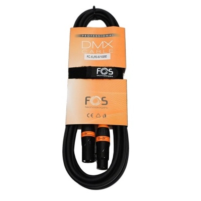 Cabo DMX profissional preto com conetores XLR e etiquetas alaranjadas