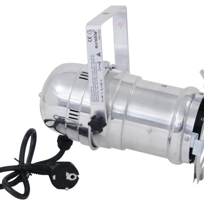 Refletor metálico prateado com cabo e suporte