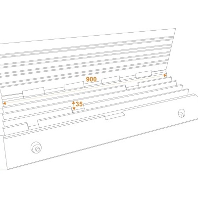 Desenho técnico de suporte metálico com medidas em milímetros