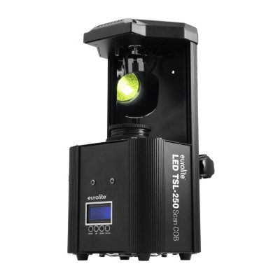 Dispositivo preto Eurolite LED TSL-250 Scan COB com luz LED verde amarela