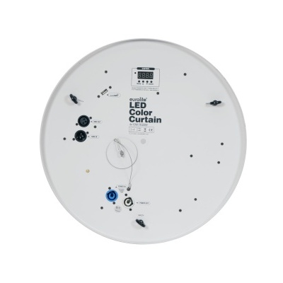 Placa circular branca com conectores e mostrador digital