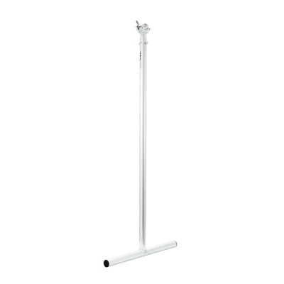 Suporte metálico branco com base em T e fixação superior