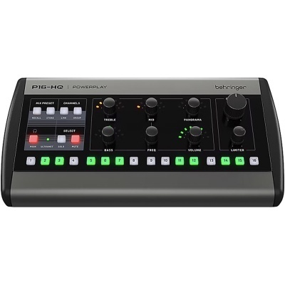 Equipamento áudio Behringer P16-HQ POWERPLAY com botões coloridos e botões giratórios
