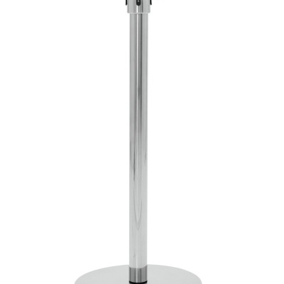 Poste separador de filas metálico com base circular e fita extensível preta