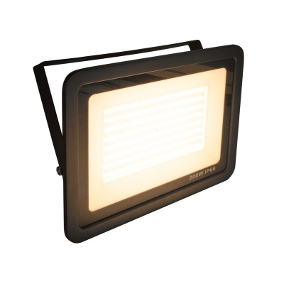 Refletor LED retangular preto com painel luminoso e estrutura metálica