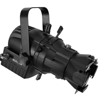 Projetor de luz profissional preto Eurolite sobre fundo branco