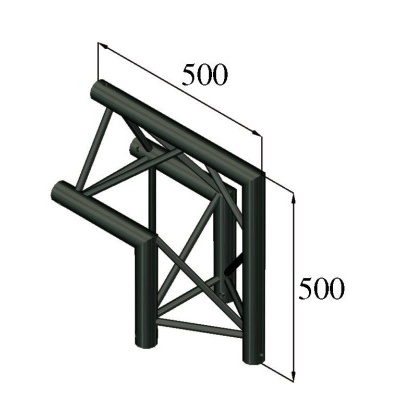 Estrutura metálica triangular preta com dimensões 500x500 mm