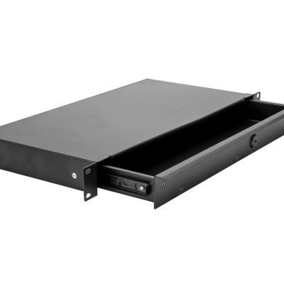 Gaveta de metal preta com chave para montagem em rack