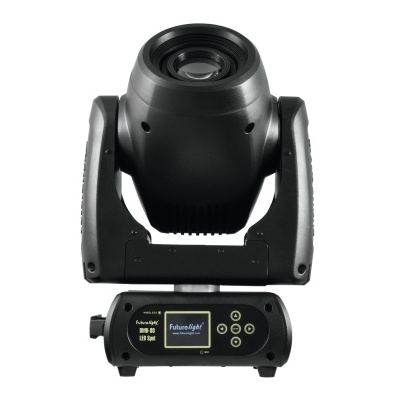 Luz de palco tipo moving head preta com ecrã digital e botões