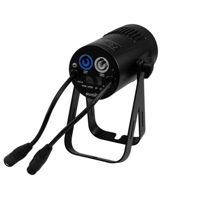 Spotlight preto com suporte metálico e cabos ligados