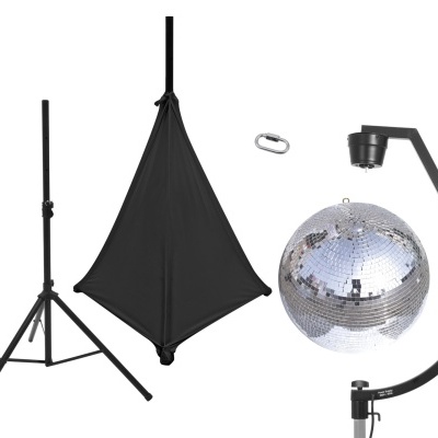 Conjunto com tripé, capa preta, mosquetão e suporte para globo espelhado de discoteca
