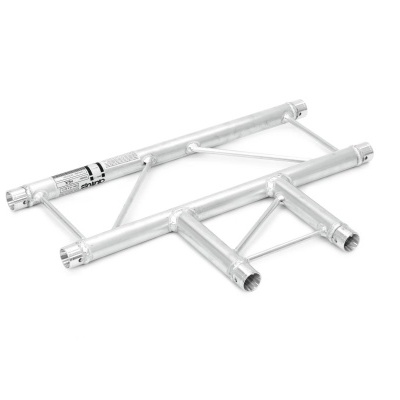 Estrutura metálica em alumínio prateado com etiquetas e fundo branco