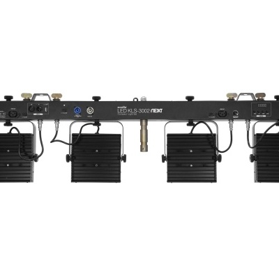 Barra de luz LED profissional preta com quatro módulos quadrados