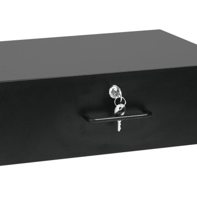 Gaveta metálica preta para caixa registadora com fechadura e chave