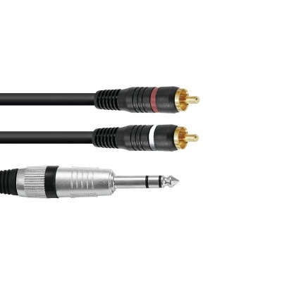Cabo de áudio com conetores RCA e jack 6,35 mm