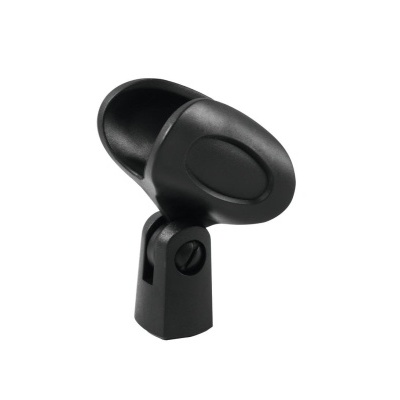 Suporte de microfone preto em plástico com base ajustável