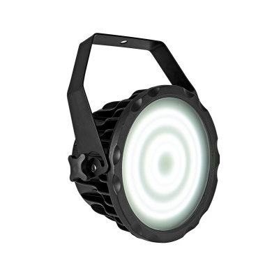 Luz LED redonda preta com suporte ajustável