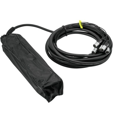 Cabo preto com conectores metálicos e bolsa de transporte preta