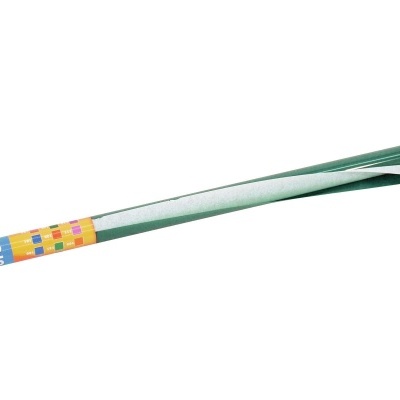 Rolo de papel de parede com padrão geométrico colorido na extremidade do rótulo