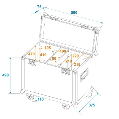 Caixa de transporte metálica com rodas e divisórias internas com medidas