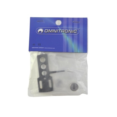 Conjunto de peças metálicas pretas em embalagem OMNITRONIC