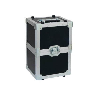 Mala de transporte preta com estrutura metálica prateada