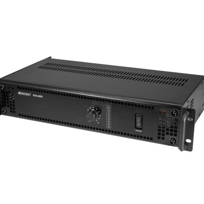 Amplificador de áudio preto para rack com botão e interruptor