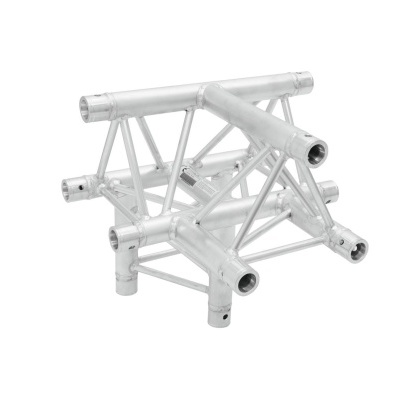 Estrutura metálica de alumínio prateada em forma de T com reforços triangulares